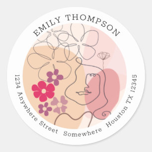 Abstract Shapes Florals Face Return Name Address Classic Round Sticker