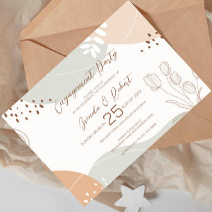 Abstract shapes & flowers Engagement Party Invite
