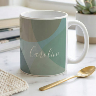 Abstract Shapes in Teal Personalised Script Name Coffee Mug