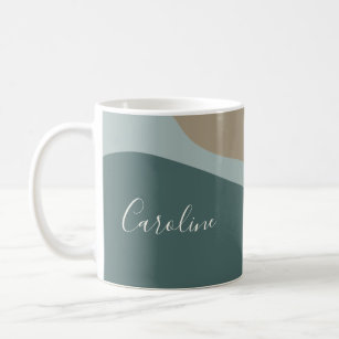 Abstract Shapes in Teal Personalised Script Name Coffee Mug