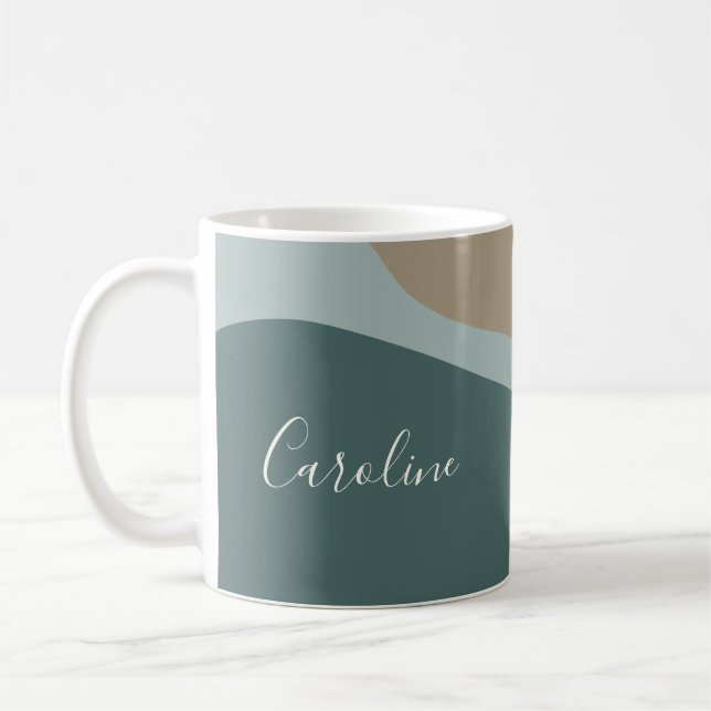 Abstract Shapes in Teal Personalised Script Name Coffee Mug (Left)