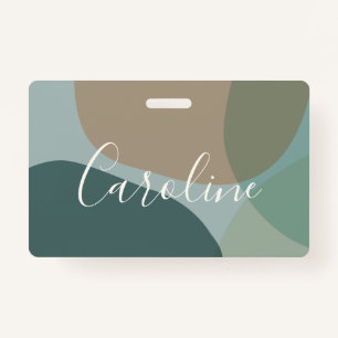 Abstract Shapes in Teal Personalised Script Name ID Badge