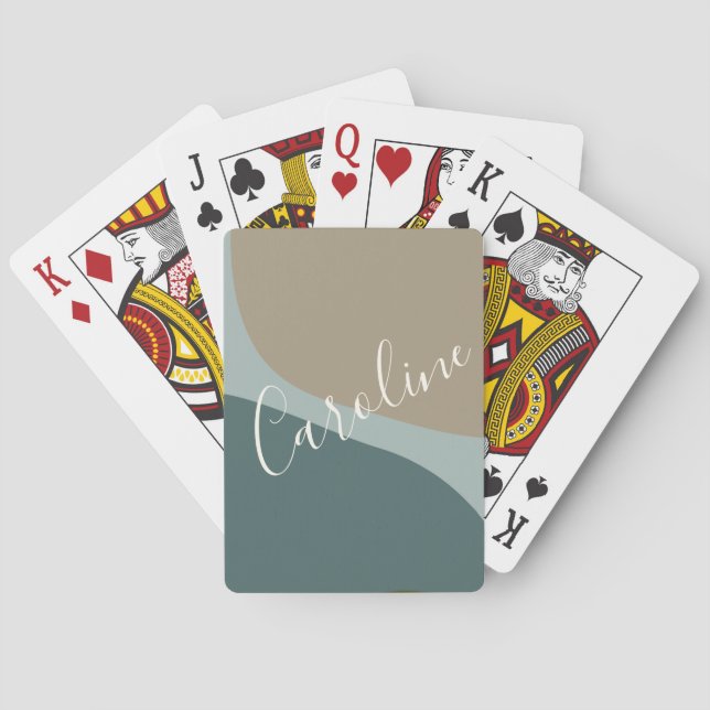 Abstract Shapes in Teal Personalised Script Name Playing Cards (Back)