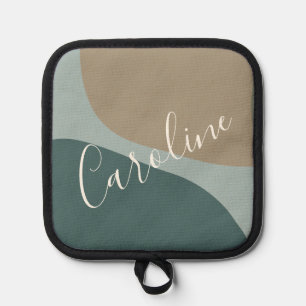 Abstract Shapes in Teal Personalised Script Name Pot Holder