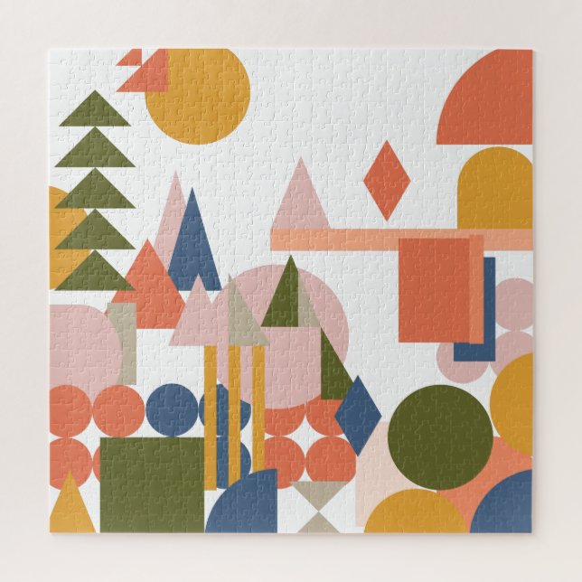 Abstract Shapes Landscape Geometric Folk Colours Jigsaw Puzzle (Vertical)