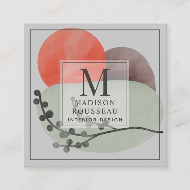 Abstract Shapes Monogrammed Interior Designer  Square Business Card (Front)