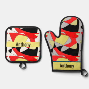 abstract shapes  - name  oven mitt & pot hol holder set
