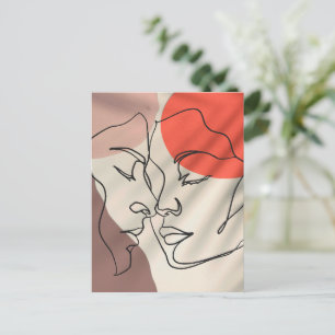 Abstract Shapes One Line Drawing Minimalist Couple Holiday Postcard