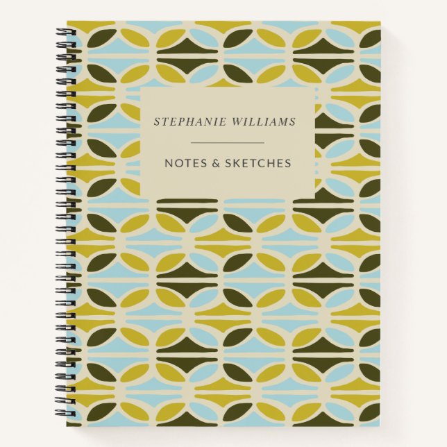 Abstract Shapes Pattern Green Blue Personalised Notebook (Front)