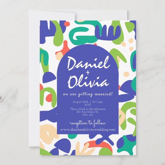 Abstract Shapes Seamless Pattern with PhotoWedding Invitation (Front)
