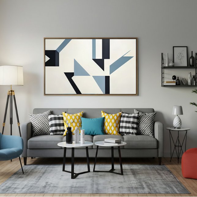 Abstract Shards Minimalist Blue & Black Canvas Print (Creator Uploaded)