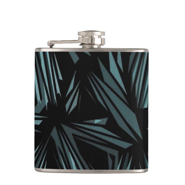 Abstract Shattered Glass Blue Pattern Hip Flask (Front)