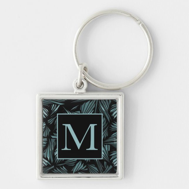 Abstract Shattered Glass Blue Pattern Monogram Key Ring (Front)