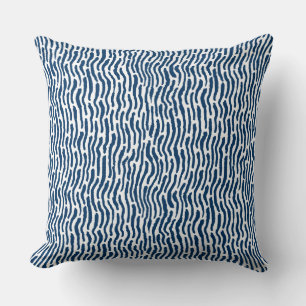 Abstract Shibori Style Stripes - Blue on White Cushion