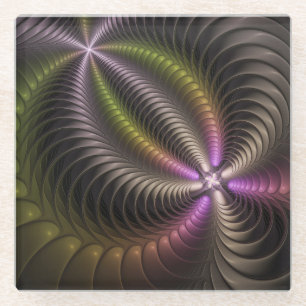 Abstract Shiny Trippy Colorful 3D Fractal Art Glass Coaster