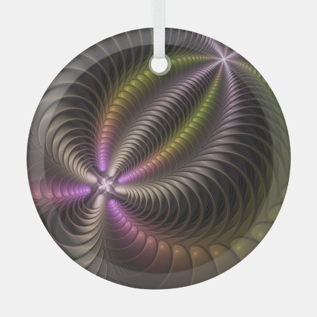 Abstract Shiny Trippy Colorful 3D Fractal Art Glass Tree Decoration (Front)
