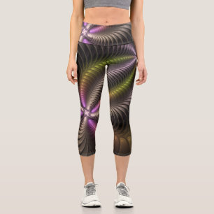 Abstract Shiny Trippy Colourful 3D Fractal Art Capri Leggings