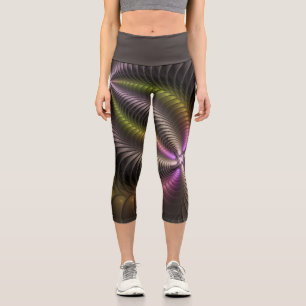 Abstract Shiny Trippy Colourful 3D Fractal Art Capri Leggings