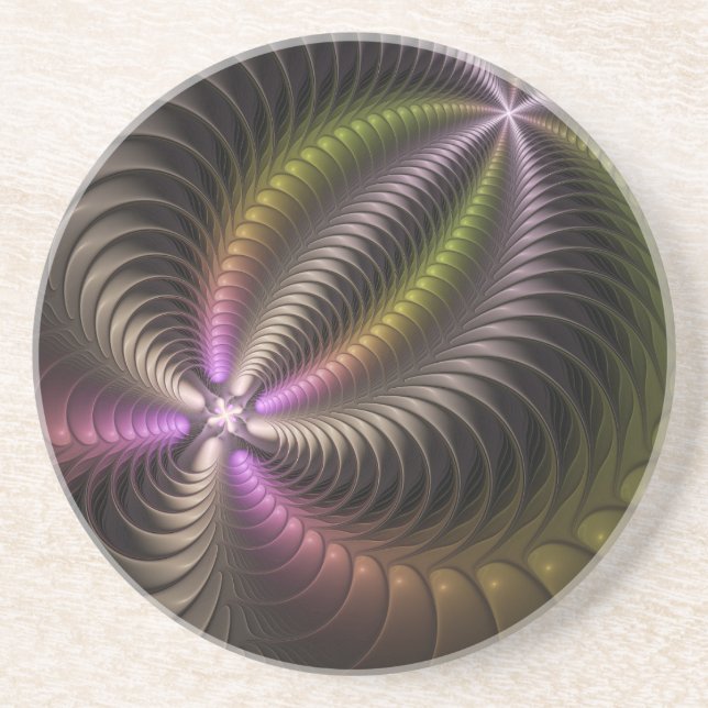 Abstract Shiny Trippy Colourful 3D Fractal Art Coaster (Front)