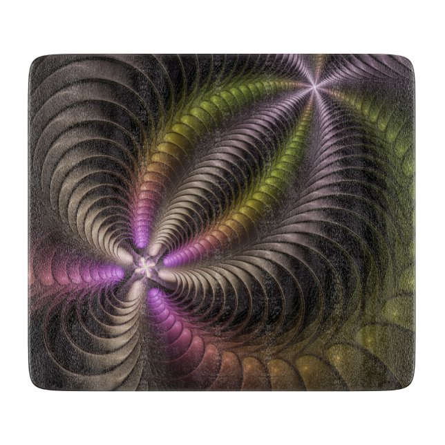 Abstract Shiny Trippy Colourful 3D Fractal Art Cutting Board (Front)
