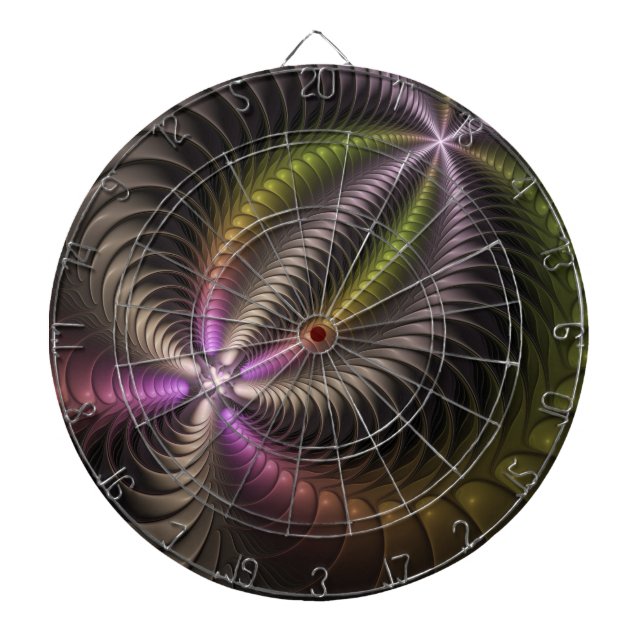 Abstract Shiny Trippy Colourful 3D Fractal Art Dartboard (Front)