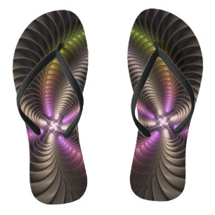 Abstract Shiny Trippy Colourful 3D Fractal Art Flip Flops
