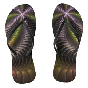Abstract Shiny Trippy Colourful 3D Fractal Art Flip Flops