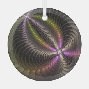 Abstract Shiny Trippy Colourful 3D Fractal Art Glass Tree Decoration