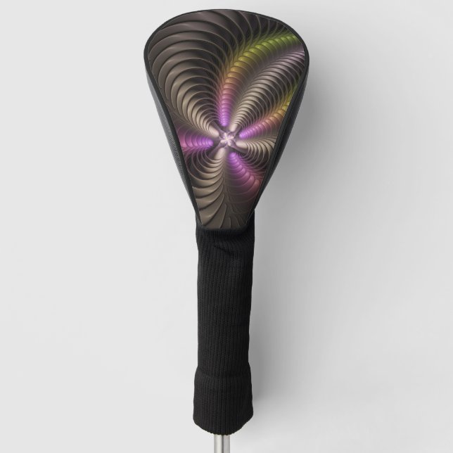 Abstract Shiny Trippy Colourful 3D Fractal Art Golf Head Cover (Front)