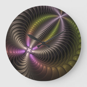 Abstract Shiny Trippy Colourful 3D Fractal Art Large Clock