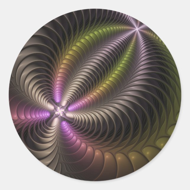 Abstract Shiny Trippy Colourful 3D Fractal Art Nam Classic Round Sticker (Front)
