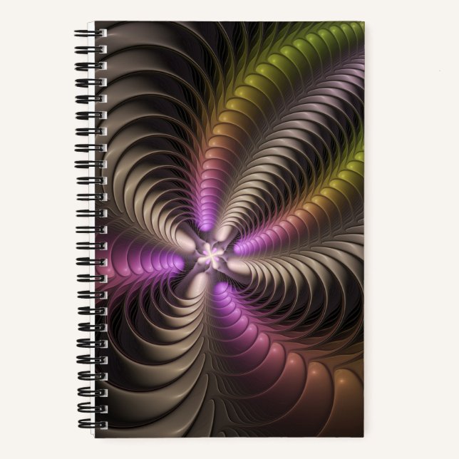 Abstract Shiny Trippy Colourful 3D Fractal Art Notebook (Front)