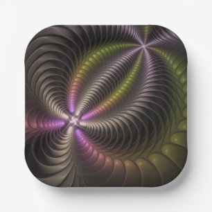 Abstract Shiny Trippy Colourful 3D Fractal Art Paper Plate