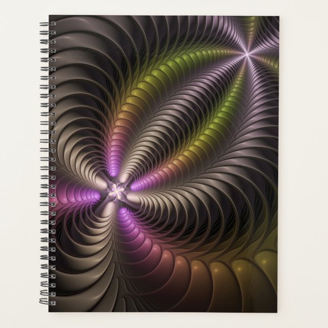 Abstract Shiny Trippy Colourful 3D Fractal Art Planner (Front)