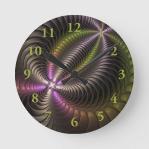 Abstract Shiny Trippy Colourful 3D Fractal Art Round Clock