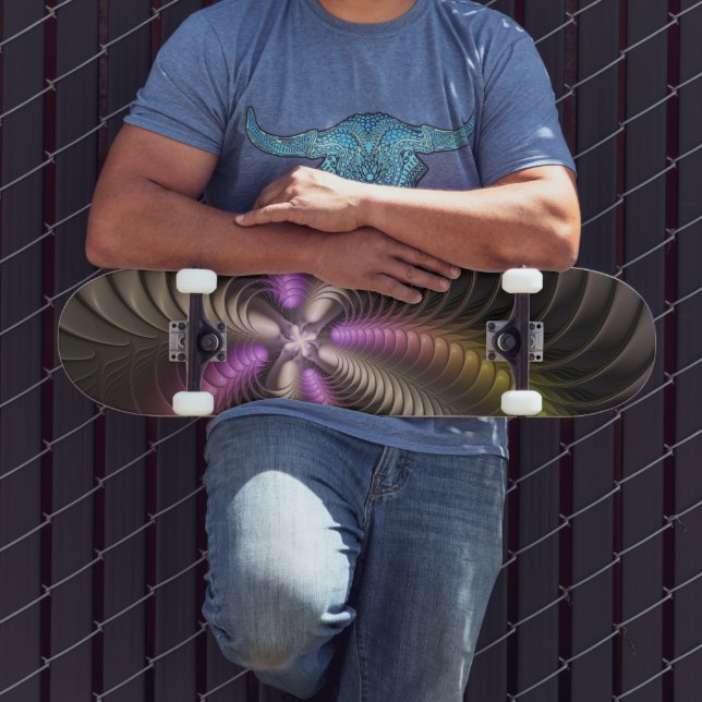 Abstract Shiny Trippy Colourful 3D Fractal Art Skateboard (Outdoor 3)