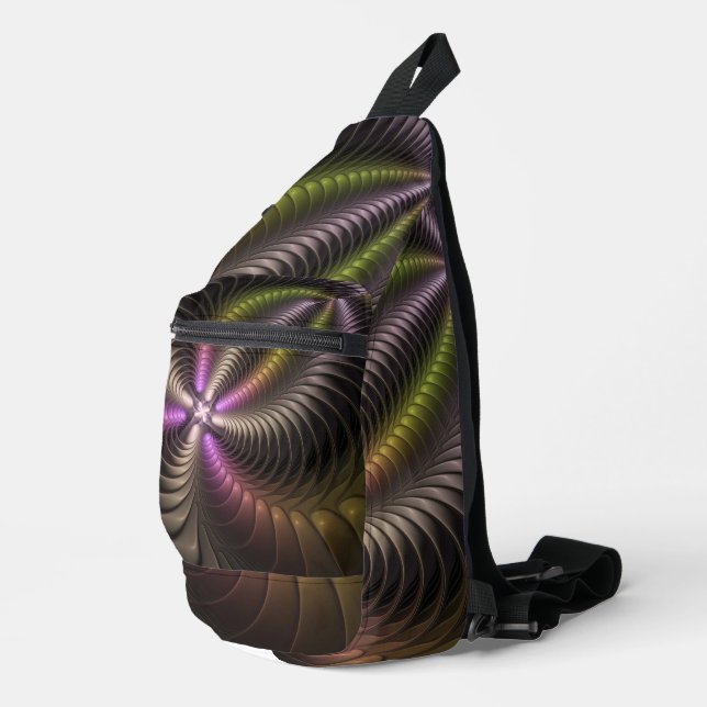 Abstract Shiny Trippy Colourful 3D Fractal Art Sling Bag (Right Corner)