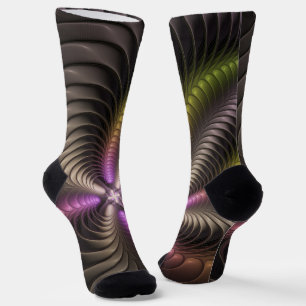 Abstract Shiny Trippy Colourful 3D Fractal Art Socks