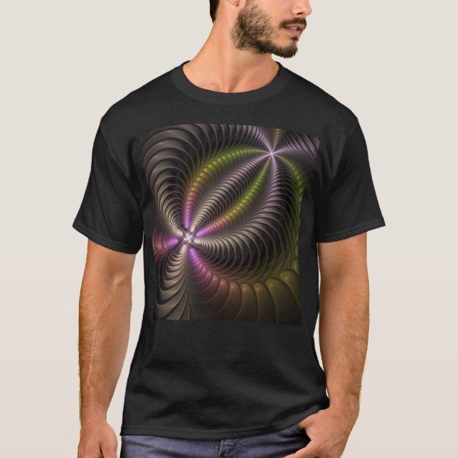 Abstract Shiny Trippy Colourful 3D Fractal Art T-Shirt (Front)