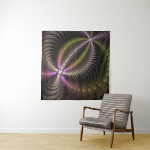 Abstract Shiny Trippy Colourful 3D Fractal Art Tapestry