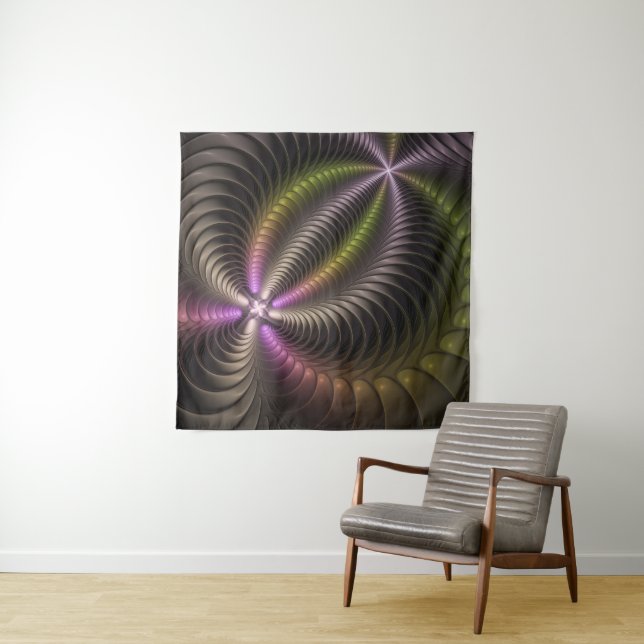 Abstract Shiny Trippy Colourful 3D Fractal Art Tapestry (In Situ)
