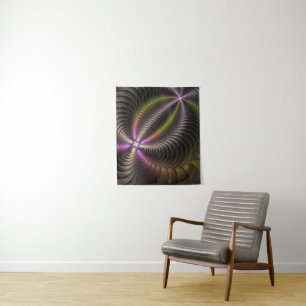 Abstract Shiny Trippy Colourful 3D Fractal Art Tapestry