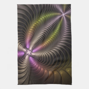 Abstract Shiny Trippy Colourful 3D Fractal Art Tea Towel