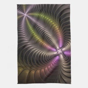 Abstract Shiny Trippy Colourful 3D Fractal Art Tea Towel