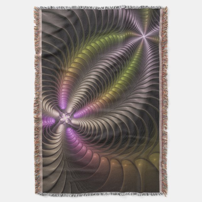 Abstract Shiny Trippy Colourful 3D Fractal Art Throw Blanket (Front Vertical)
