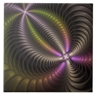 Abstract Shiny Trippy Colourful 3D Fractal Art Tile