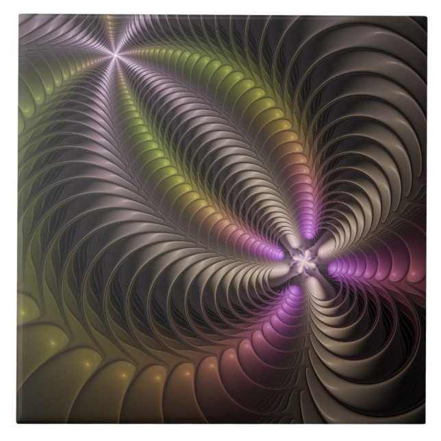 Abstract Shiny Trippy Colourful 3D Fractal Art Tile (Front)