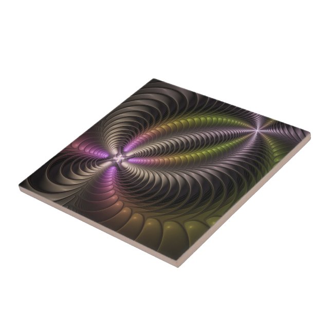 Abstract Shiny Trippy Colourful 3D Fractal Art Tile (Side)