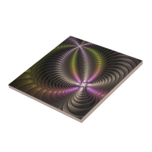 Abstract Shiny Trippy Colourful 3D Fractal Art Tile