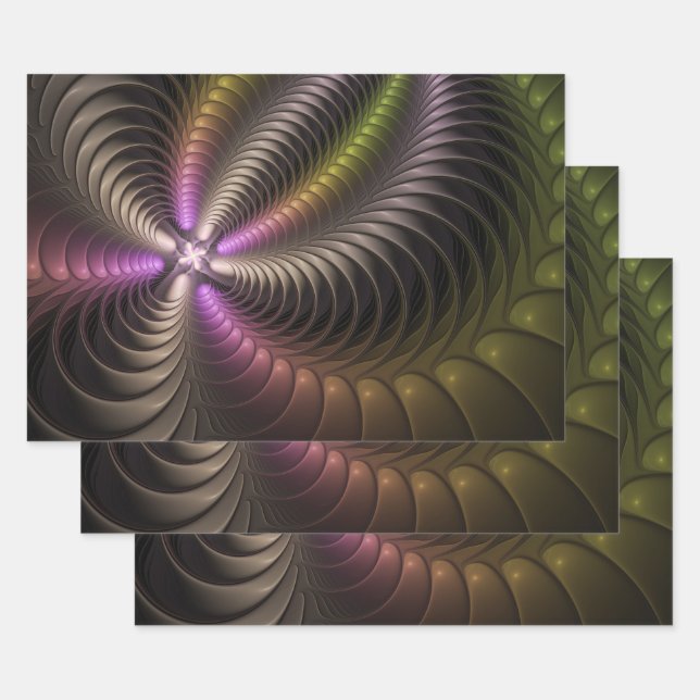 Abstract Shiny Trippy Colourful 3D Fractal Art Wrapping Paper Sheet (Set)